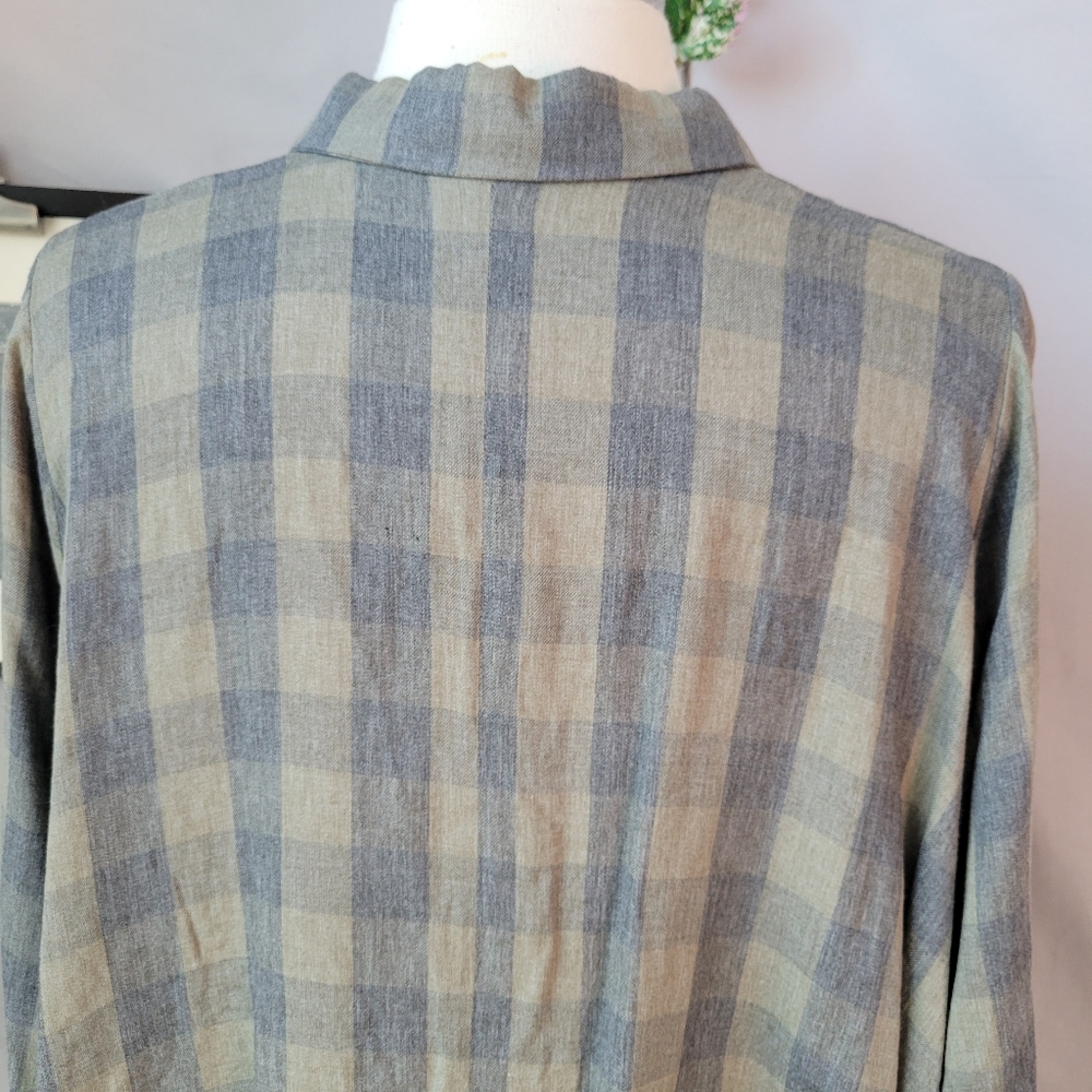 Hana San Oviv Khaki Check Button Up Shirt 38 6/8 M - Picture 5 of 14